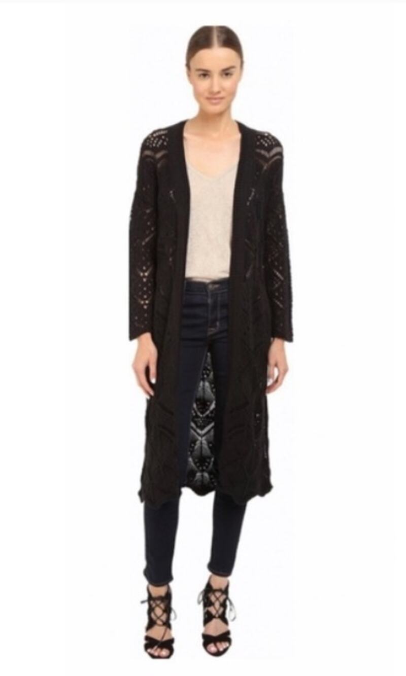 The Kooples Long Crochet Black Cardigan Open Front Sweater Womens XS